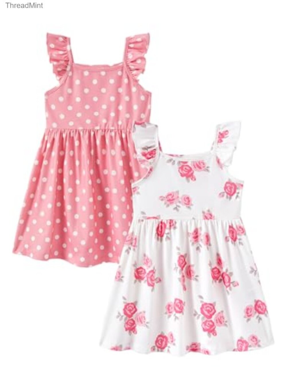 2-Pack Toddler Girl Sundresses Ruffle Sleeve Cotton Blend Casual A-Line